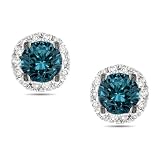 14k White Gold 1/2 CT TDW Blue and White Diamond Stud Earrings (G-H, I2-I3)