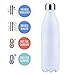 HH HOFNEN 17 oz/25 oz/34 oz Double Walled Stainless Steel Water Bottle Sports Insulated Water Thermos with Free Neoprene Bottle Bag and Sponge Brush (White,1000ml)