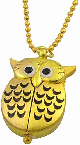 Magentoo(TM) Lady Half Moon Pattern Gold Tone Night Owl Shape Pendant Necklace Watch