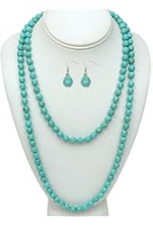 24 Inch Stunning Beads Simulated Turquoise Howlite Necklace and Earrings Set