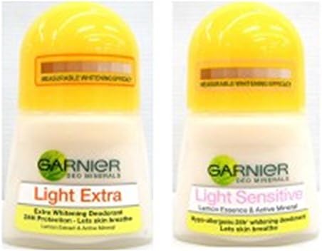 Pack of 2, Ganier Roll on 50ml Light Extra + Garnier Deo Rollon Mineral Light Sensitive 50 Ml.
