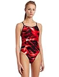 Speedo Women's Race Xtra Life Lycra Cyber Swirl Flyback Swimsuit,Red,34