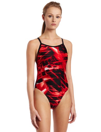Speedo Women's Race Xtra Life Lycra Cyber Swirl Flyback Swimsuit,Red,34