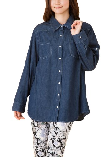 (ゴールドジャパン)Goldjapan 大きいサイズ レディース シャツ 無地 長袖 デニムシャツ 春物