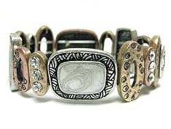 Crystal Stud Tri Tone Metal Stretch Bracelet Fashion Jewelry
