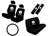11 Piece NFL Auto Interior Gift Set - Pittsburgh Steelers - A Set of 2 Seat Covers, 1 Rear Bench Cover, 1 Steering Wheel, and A Set of 2 Seat Belt Pads