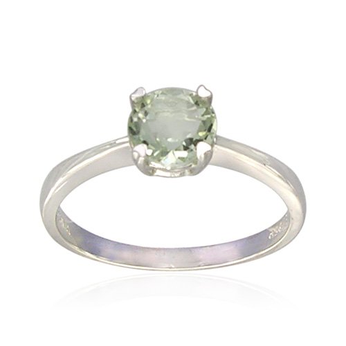 Sterling Silver Round-Shaped Green Amethyst Ring, Size 6