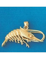 Dazzlers Solid 14 karats Gold 3D Shrimp Charm Pendant available in three colors from jewelsberry (weights: 5.7 grams only)