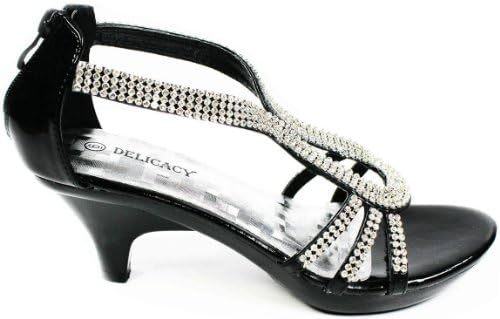 JJF Shoes A36 Classy Rhinestone Angle Strap Evening Dress Low Heel Sandals