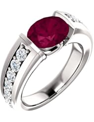10K White Gold 9.00x7.00mm Oval Cut Rhodolite Garnet and Diamond Ring -- LIFETIME WARRANTY