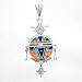 Southwestern Native American Handcrafted Turquoise, Lapis and Spiny Oyster Sunburst Round Yei Pendant by Ray Tracey in Sterling Silver, #8579