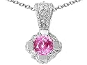 0.60 cttw Genuine Round Lab Created Pink Sapphire Pendant - 14kt White Gold
