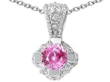 0.60 cts Genuine Round Lab Created Pink Sapphire Pendant - 14kt White or Yellow Gold