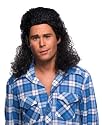 Black Perm Mullet Wig for Redneck Halloween Costume