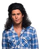 Black Perm Mullet Wig for Redneck Halloween Costume