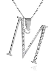 Sterling Silver Cubic Zirconia "M" Initial Chain Pendant Necklace, 18"