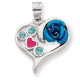 Sterling Silver Red Enamel W/lt Blue Cz Heart -Flower Rose