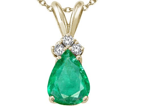 1.06 cttw Tommaso Design(tm) Genuine Emerald and Diamond Pendant in 14 kt Yellow Gold