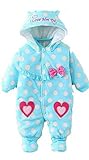 (ラボーグ)La vogue 新生児-1歳ベビー服 足つきとフード付 カバーオール ベビー コスチューム 衣装 仮装 長袖 子供用 着ぐるみ 秋冬防寒 80 ハート柄 青色