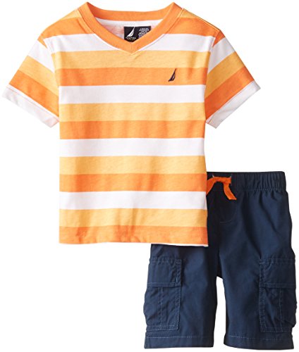 Nautica Little Boys' 2 Piece Solid Bottom with Striped Tee Set