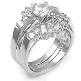 Cubic Zirconia Silver Wedding Ring Set - size 5