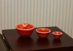 Set of Red Nesting Bowls in 1:12 Dollhouse Miniature Scale