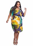 Ashley Stewart Womens Plus Size Tropical Ruffle Front Empire Dress