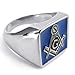 KONOV Stainless Steel Embossed Stamped Freemason Masonic Mens Ring, Blue Silver