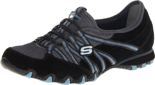 Skechers Women's Stereo Sound Fashion Sneaker,Black/Blue,9.5 M US
