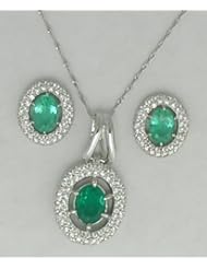 Earrings and Pendant Set Brilliant Diamonds G.v.v.s Ttw 2.44k and 5.58k Colombian Emerald on 18k White Gold Made in Italy