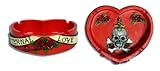 Image Handpainted Eternal Love Skull Crossbones & Dagger Red Rose Heart Shape Ash Tray