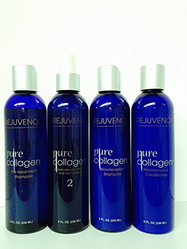 Rejuvenol Pure Collagen Pre-treatment Shampoo 8 Oz, Protein Delivery Treatment and Heat Protector 8 Oz, Maintenance Shampoo 8 Oz and Maintenance Conditioner 8 Oz
