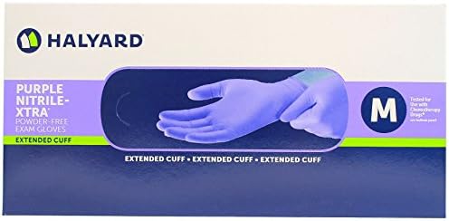 Haylard Health 50602 Purple Nitrile XTRA Powder-Free Extended Cuff Exam Glove, Medium (50 Per Box)