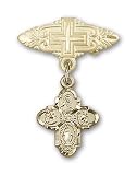14kt Gold Baby Badge with 4-Way Charm and Badge Pin with Cross