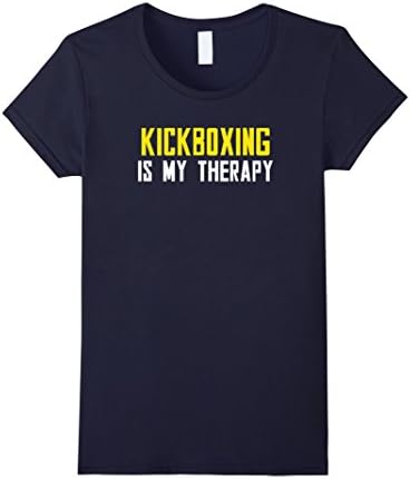 Women's Kickboxing T Shirt.Kickboxing Is My Therapy T Shirt Medium Navy