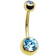 Gold Plated Aqua Press Fit Double Gem Belly Ring