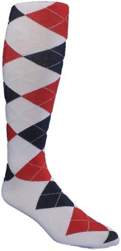 The Highlands Argyle Golf Sock - White/Navy/Red/White Overstitch