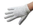 White Shiny Stretch Satin Spandex Shortie Gloves with All-Over Beads and Clusters at the Cuff