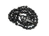 Virgin Mary with Jesus Jerusalem Full Length Black Wood Rosary Necklace