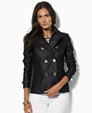 Lauren by Ralph Lauren Jacket, Marino Gold Lurex Denim Pea Coat Indigo/Gold XL