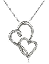 Sterling Silver Diamond Double Open Heart Pendant Necklace (1/10 cttw, I-J Color, I2-I3 Clarity), 18"