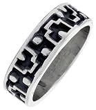 1/4 (6 mm) Sterling Silver Hand Made Cross Ring with Aztec Design