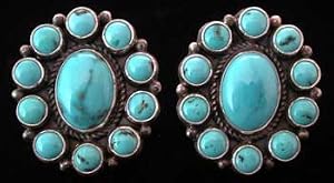 Southwestern Native American Handmade Turquoise Cluster Earrings by Navajo Artist Kirk Smith in Sterling Silver, #349