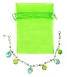 Bracelet - B273 - Lampwork, Crackle Glass and Swarovski (tm) Crystal Beads - Adjustable to Fit + Matching Organza Bag ~ Peridot (Lime Green)