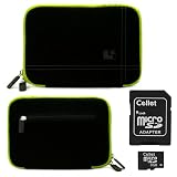 Black with Green Trim Smart Aero Protection Design Slim Soft Suede Cover Carrying Sleeve Case with Extra Accessory Back Pocket for Pandigital Nova – 7″ Media Tablet + Includes 4-inch ebigvalue Determination Hand Strap + Micro 8 GB Flash Memory Card with MicroSD Adaptor