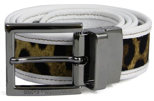 Dolce & Gabbana 90cm Leopard Canvas White Leather Belt BC1453-A4443-80001-90