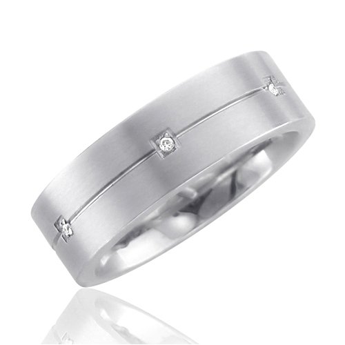 Stainless Steel Diamond Band Ring (H, SI, 0.03 carat)-Band Width:6mm