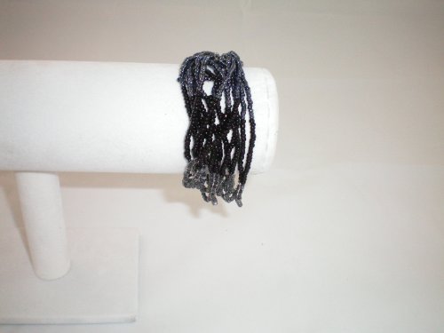 Bracelet Stretch multi line beads black blue pewter