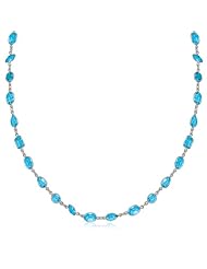 Sterling Silver Rhodium Plated Long Necklace with Blue Topaz Embellishments
