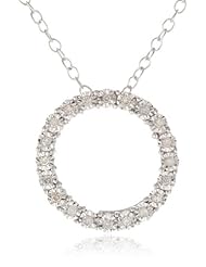 DiAura Sterling Silver and Diamond Circle Pendant Necklace (0.1 cttw, I1-I2 Clarity)